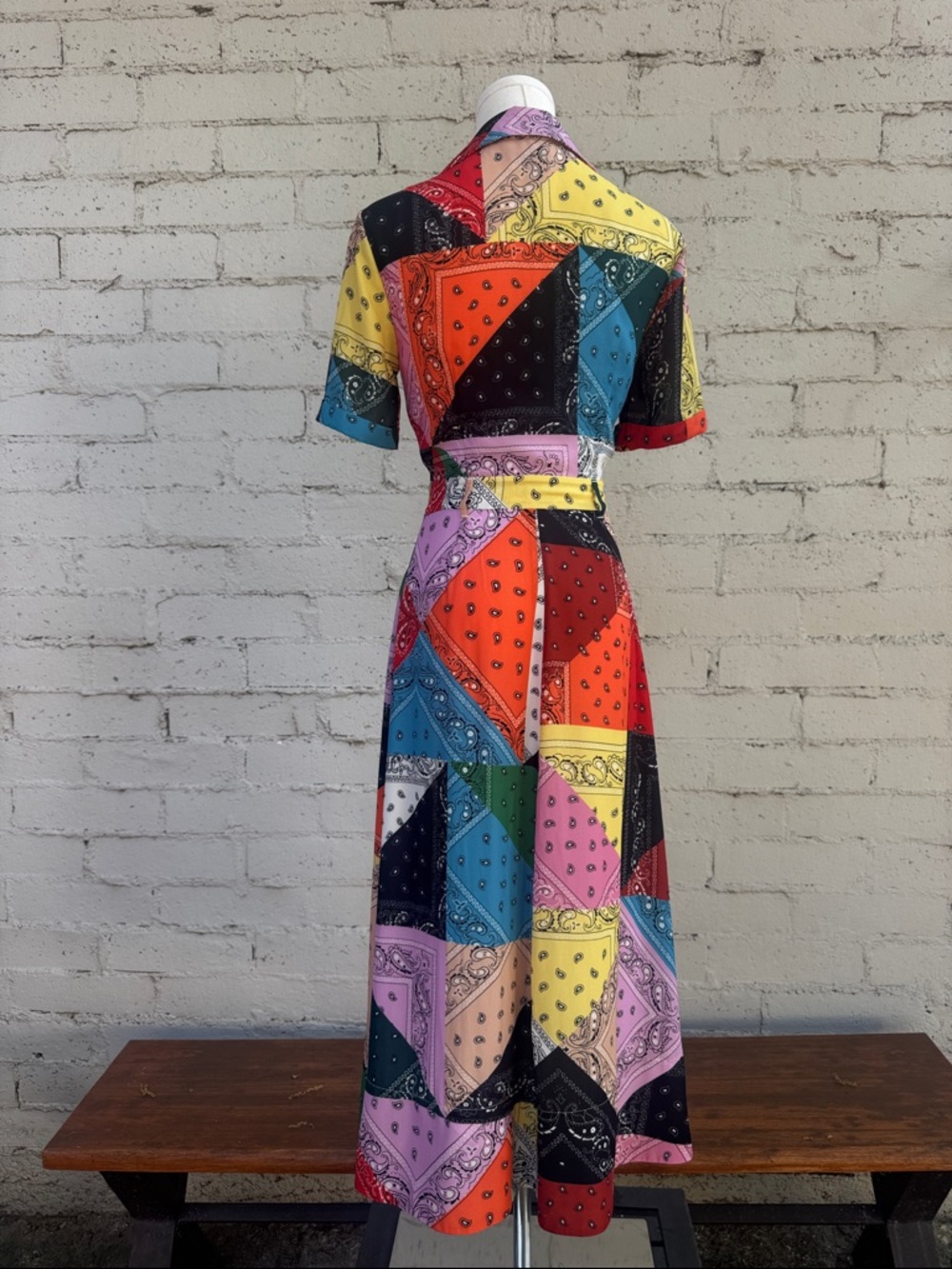 STAUD Giorgiana Patchwork Bandana Print Midi Dress Size 0 - Picture 6 of 11